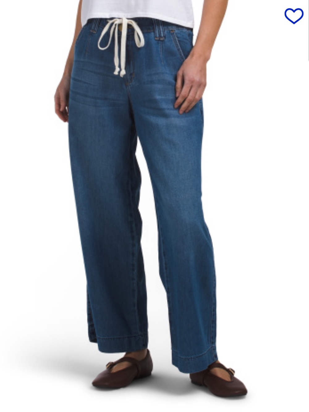 Wide-Leg Soft Jeans in Blue with Drawstring